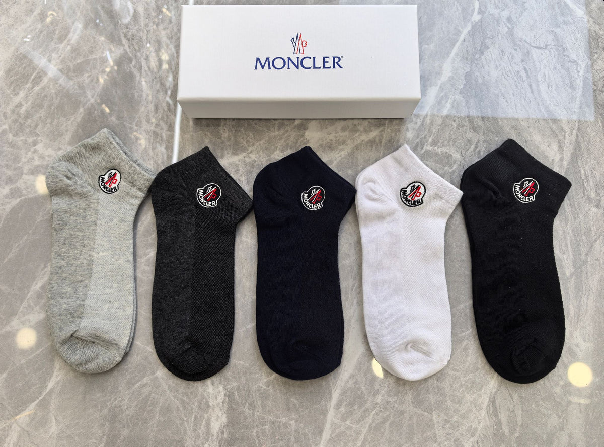 Moncler Cotton Round Patch Details No-Show Socks - 5-Pair Set
