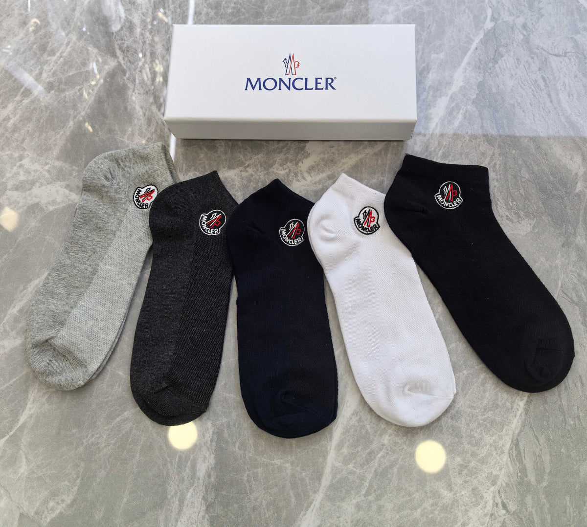 Moncler Cotton Round Patch Details No-Show Socks - 5-Pair Set