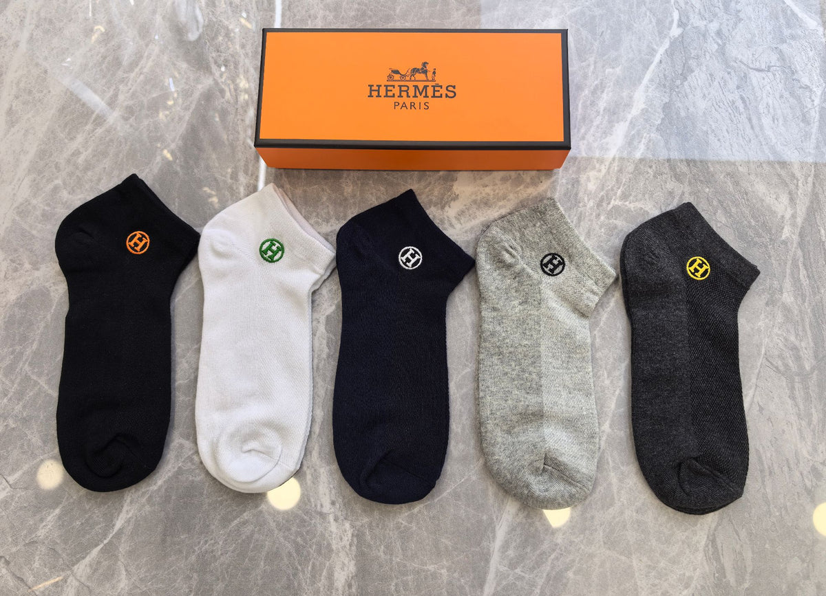 Hermes Visible Branded Cuff Or Emblem Details No-Show Socks - 5-Pair Set