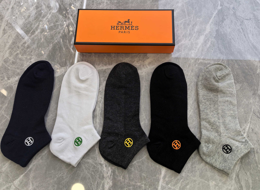 Hermes Visible Branded Cuff Or Emblem Details No-Show Socks - 5-Pair Set