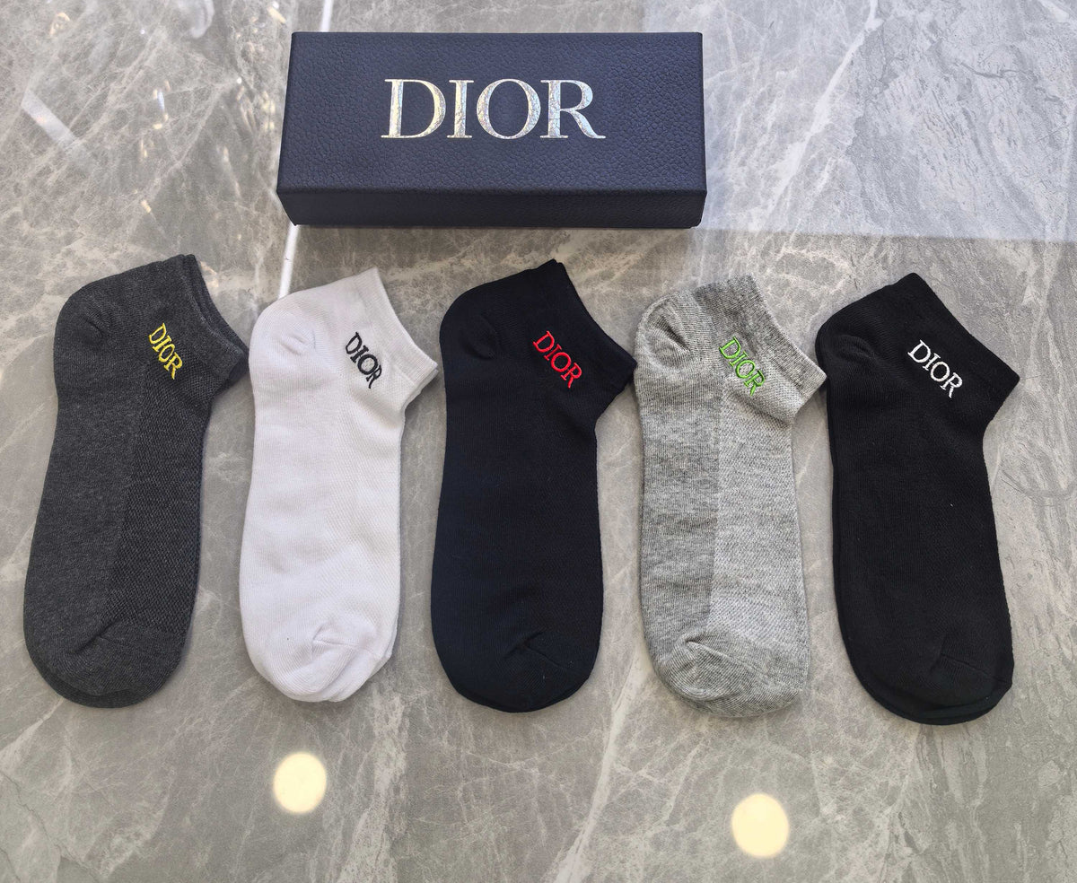Dior Cotton Visible Branded Cuff Or Emblem Details No-Show Socks - 5-Pair Set