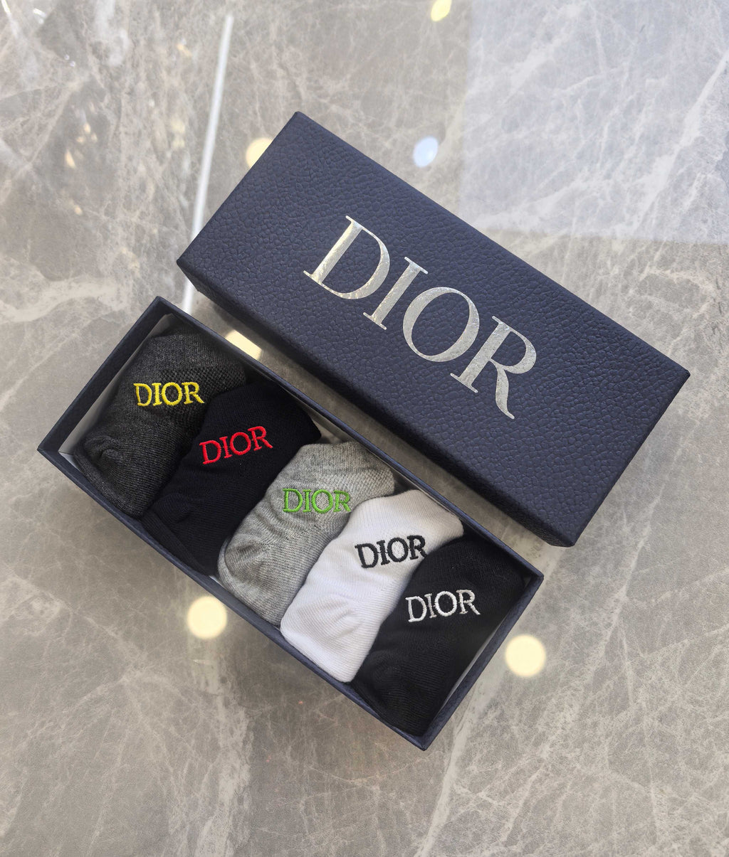 Dior Cotton Visible Branded Cuff Or Emblem Details No-Show Socks - 5-Pair Set