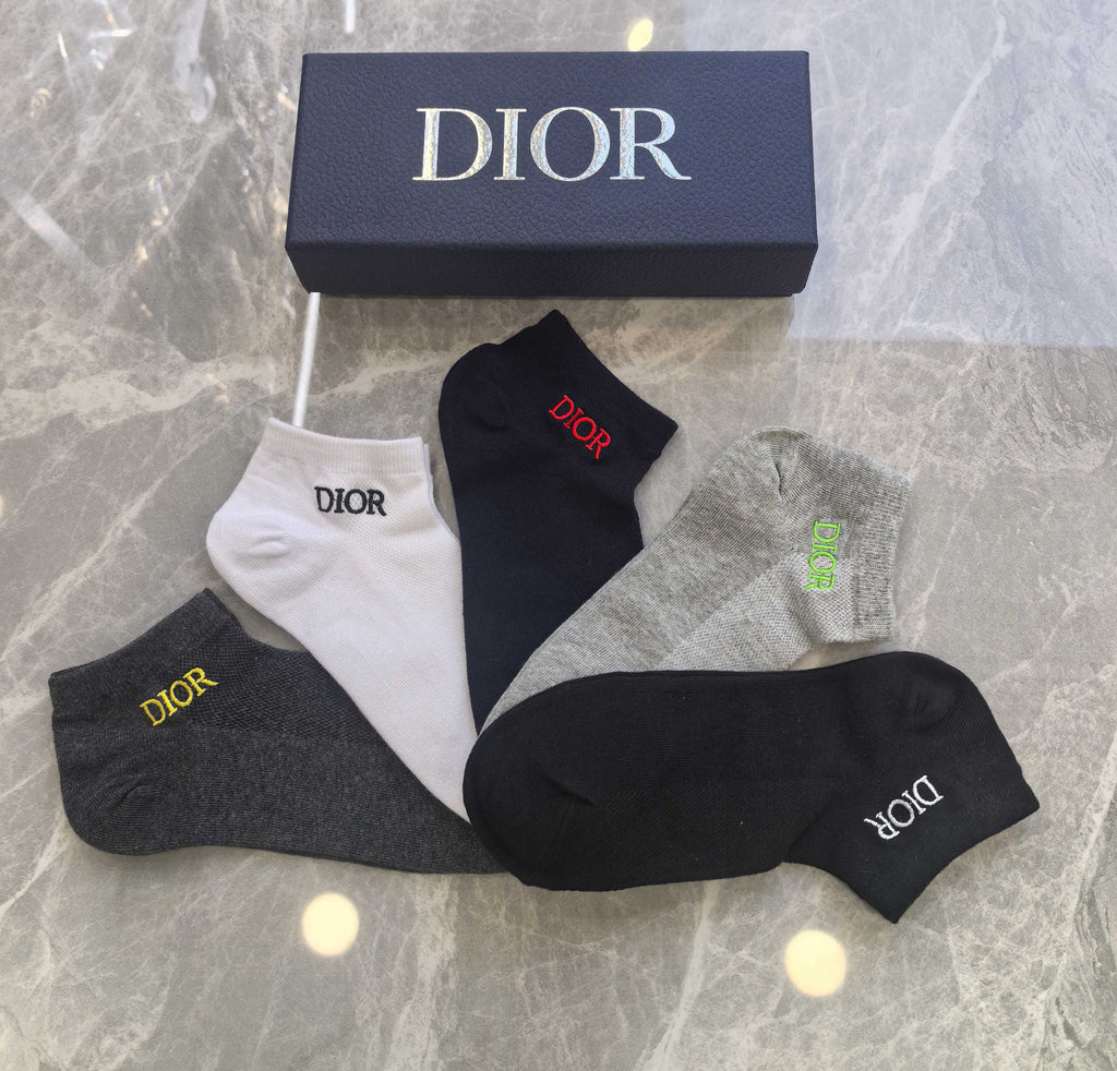 Dior Cotton Visible Branded Cuff Or Emblem Details No-Show Socks - 5-Pair Set