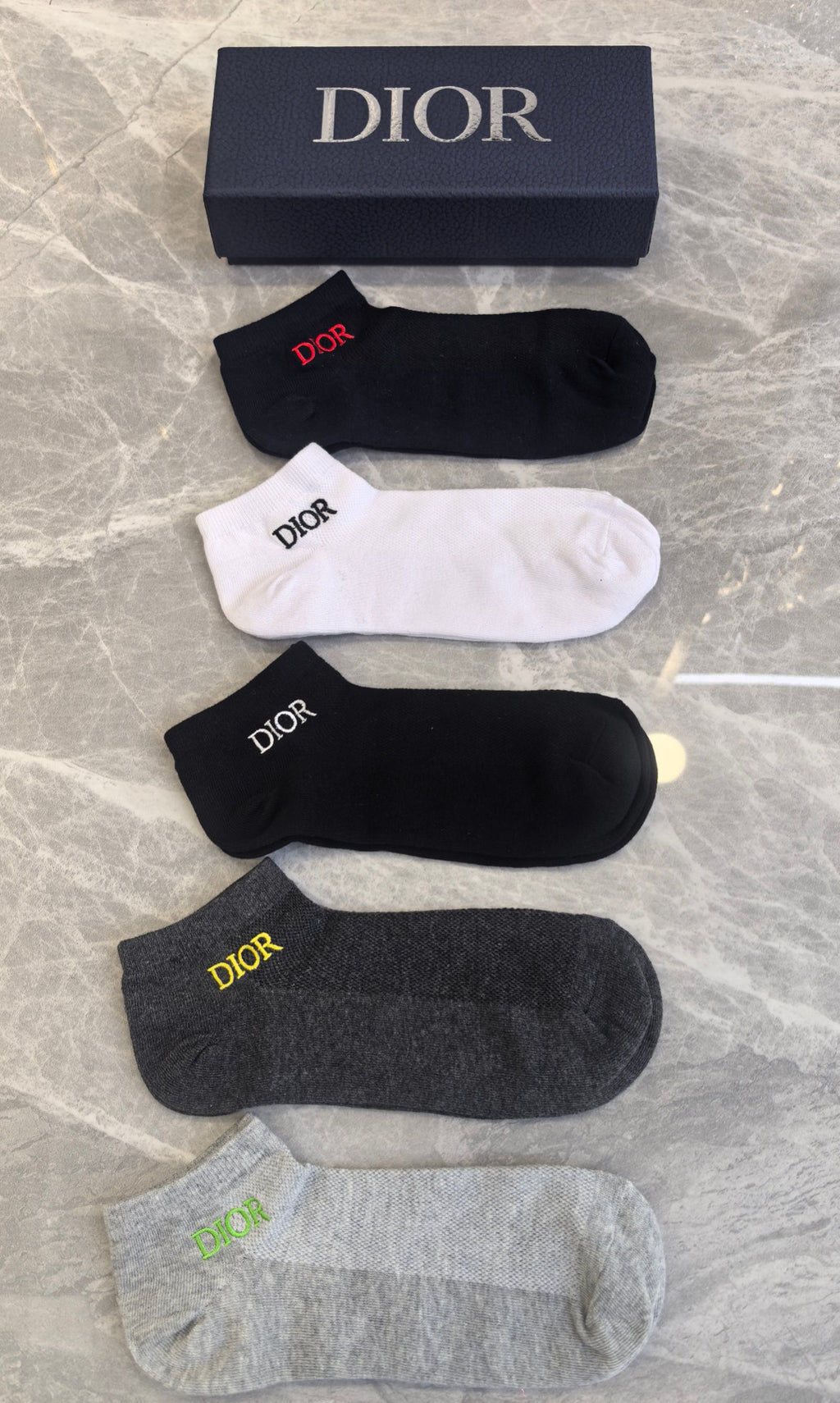 Dior Cotton Visible Branded Cuff Or Emblem Details No-Show Socks - 5-Pair Set