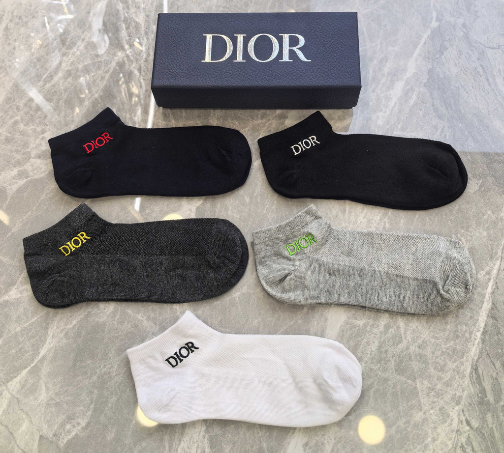 Dior Cotton Visible Branded Cuff Or Emblem Details No-Show Socks - 5-Pair Set