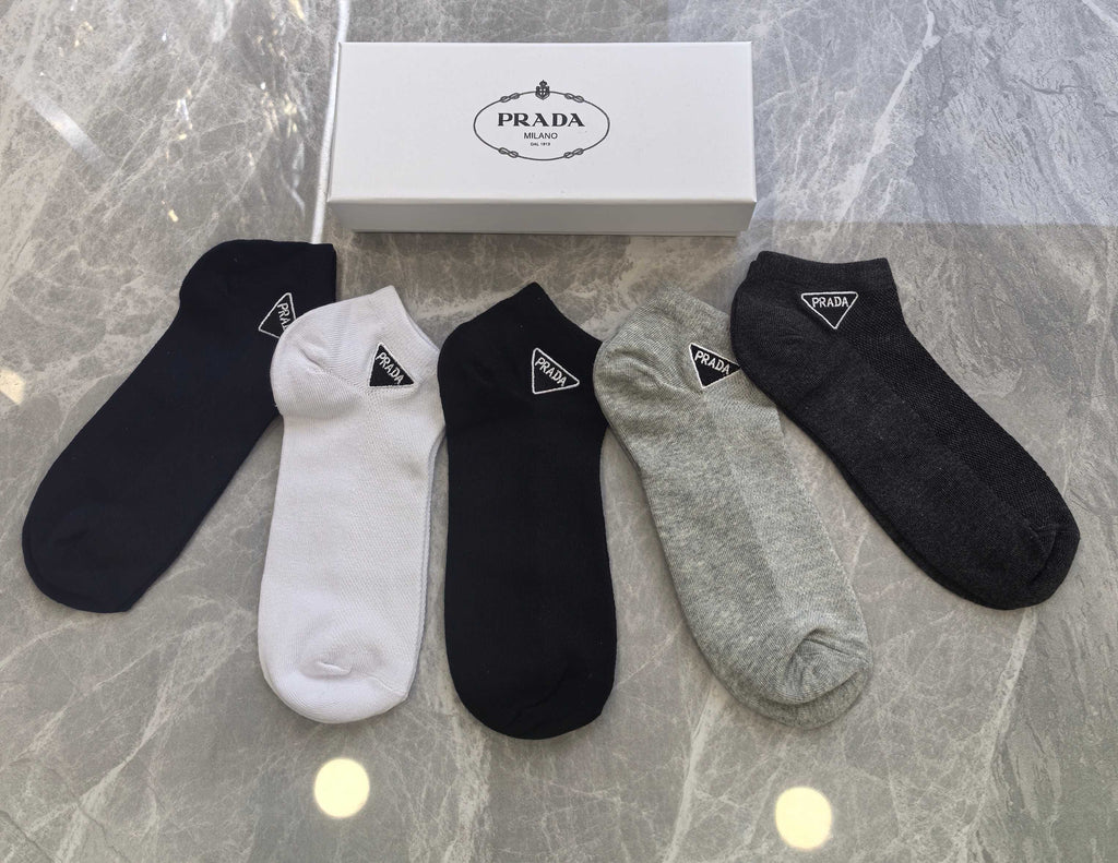 Prada Visible Branded Cuff Or Emblem Details No-Show Socks - 5-Pair Set