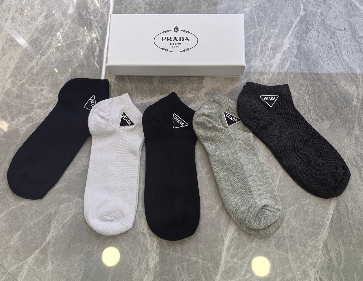 Prada Visible Branded Cuff Or Emblem Details No-Show Socks - 5-Pair Set