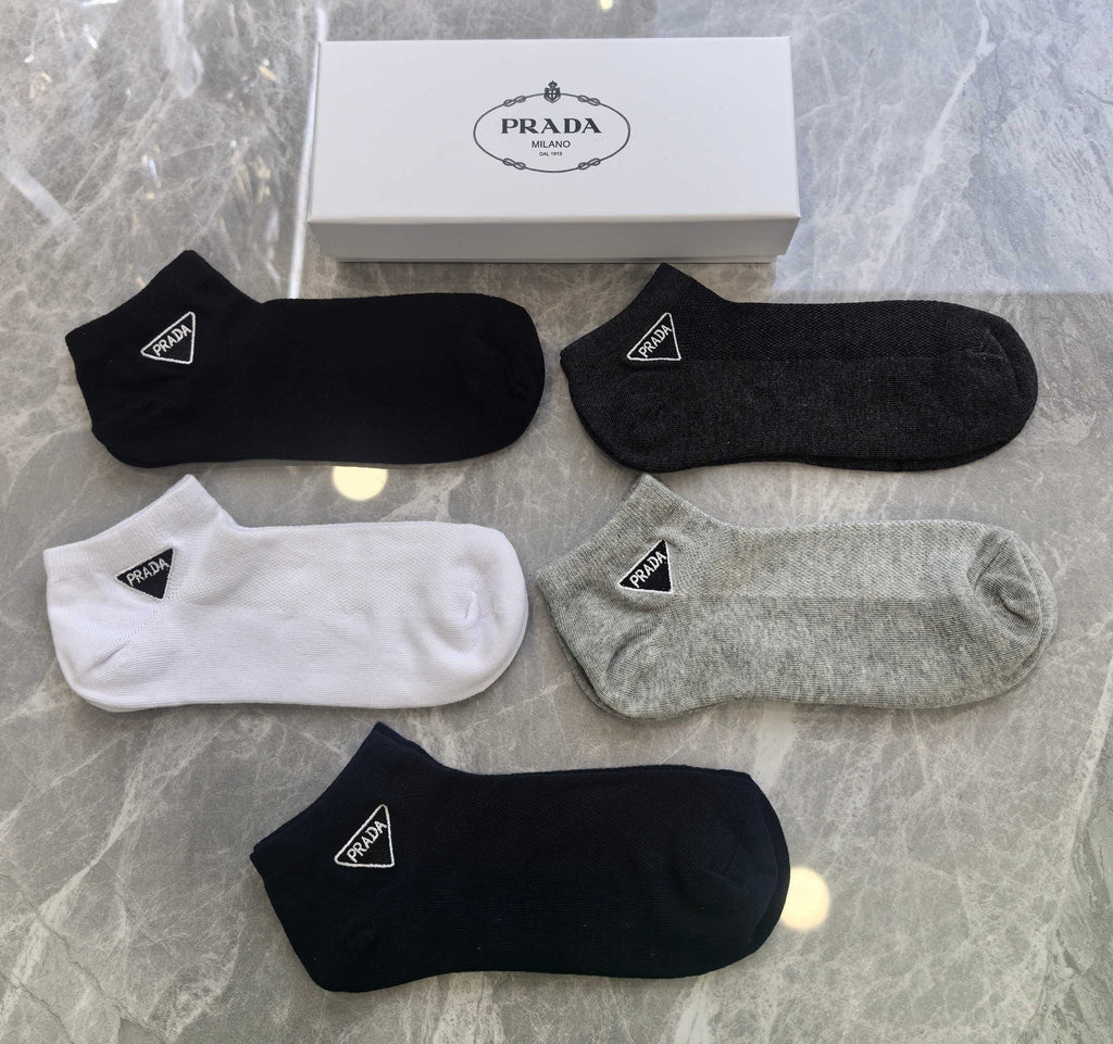 Prada Triangular Emblem Details Ankle Socks - 5-Pair Set