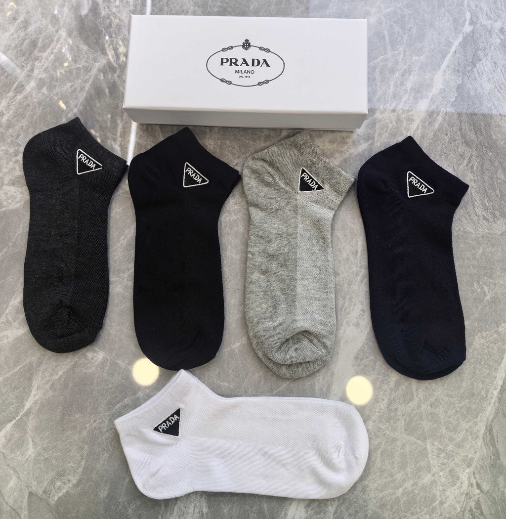 Prada Visible Branded Cuff Or Emblem Details No-Show Socks - 5-Pair Set