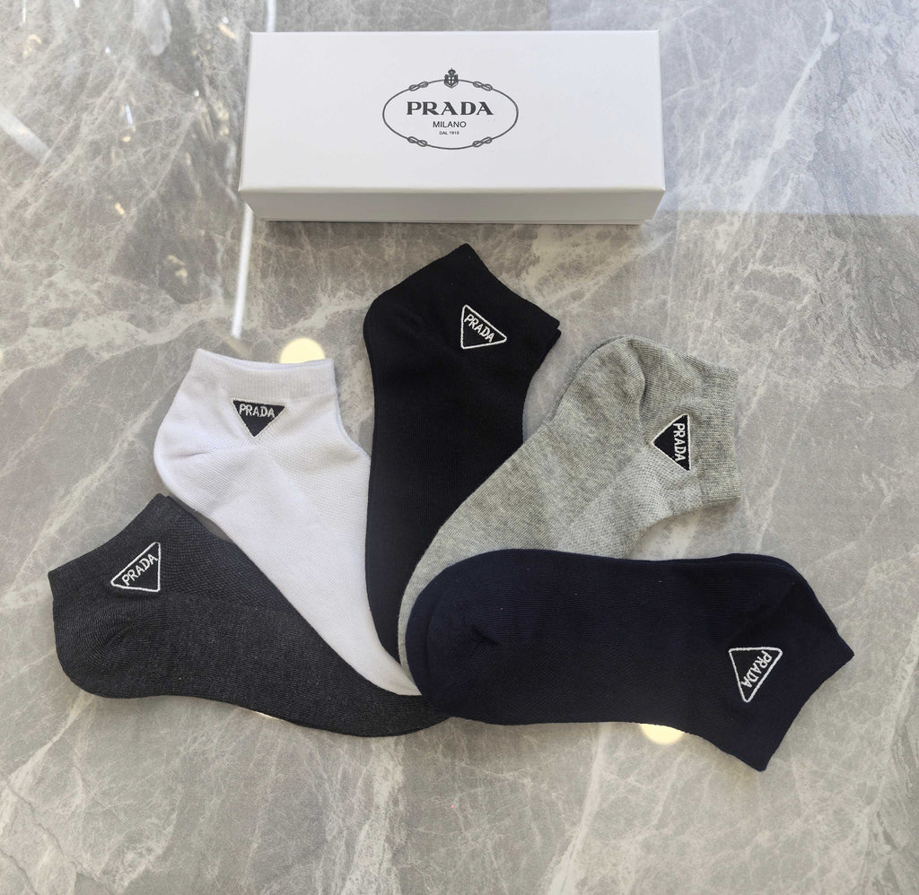 Prada Triangular Emblem Details Ankle Socks - 5-Pair Set