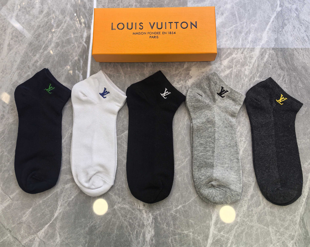 Louis Vuitton Visible Branded Cuff Or Emblem Details No-Show Socks - 5-Pair Set