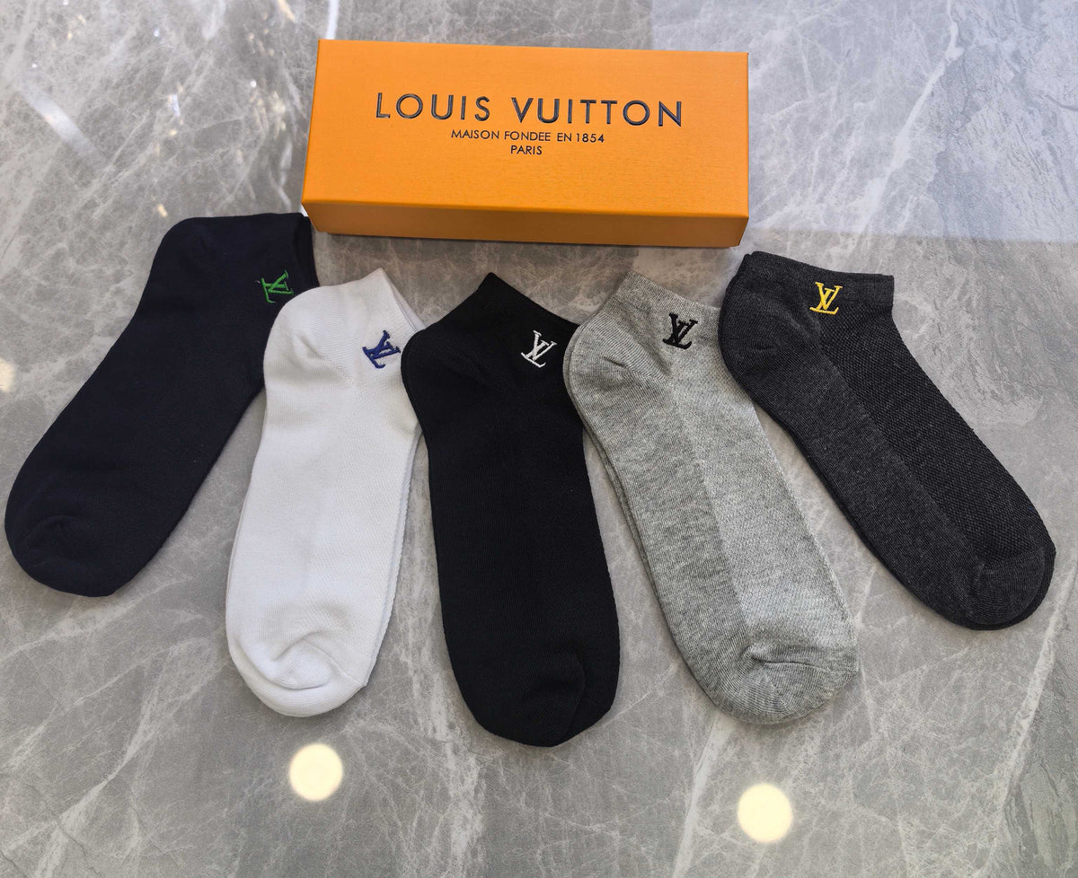 Louis Vuitton Visible Branded Cuff Or Emblem Details No-Show Socks - 5-Pair Set