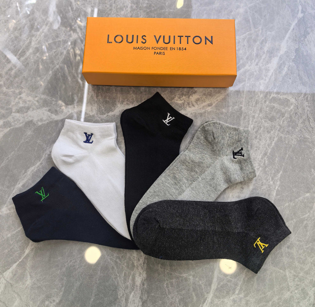 Louis Vuitton Visible Branded Cuff Or Emblem Details No-Show Socks - 5-Pair Set