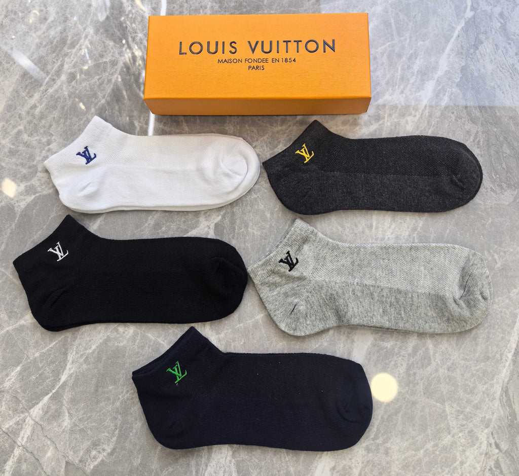 Louis Vuitton Visible Branded Cuff Or Emblem Details No-Show Socks - 5-Pair Set