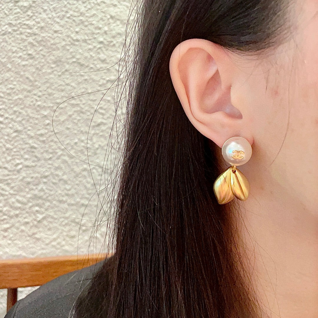 Double-C Emblem Statement Earrings in Polished Metal-Tone – Design 016 detail view