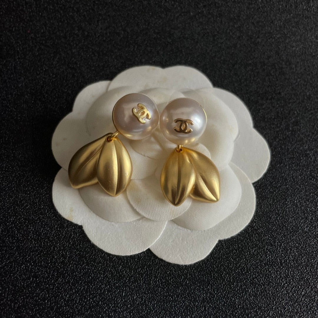 Double-C Emblem Statement Earrings in Polished Metal-Tone – Design 016 front product view