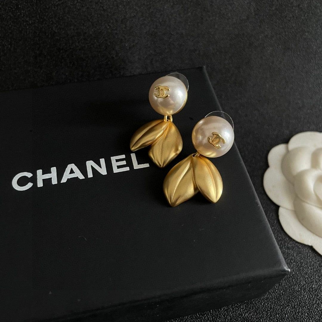 Double-C Emblem Statement Earrings in Polished Metal-Tone – Design 016 detail view