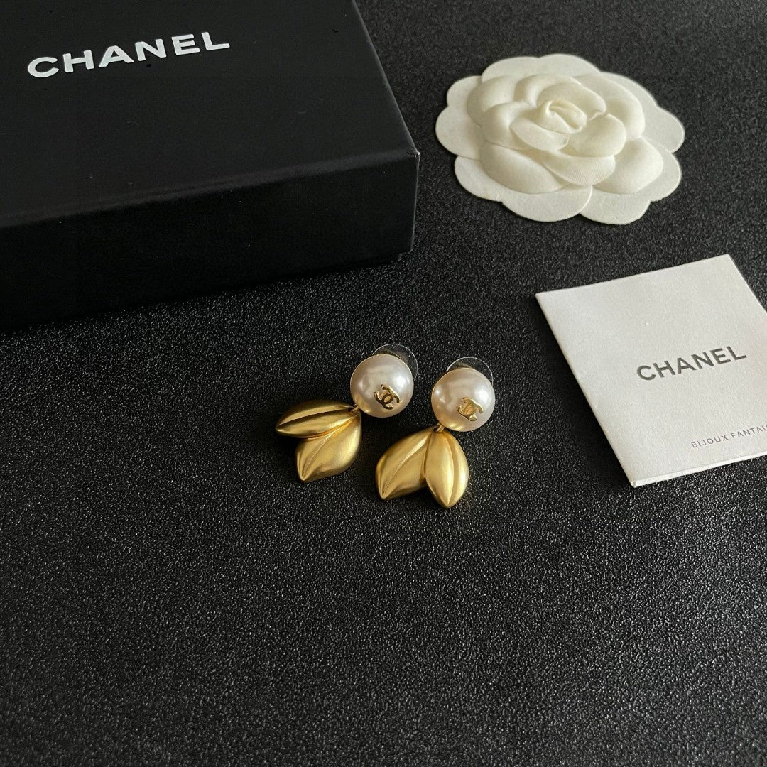 Double-C Emblem Statement Earrings in Polished Metal-Tone – Design 016 styled product view