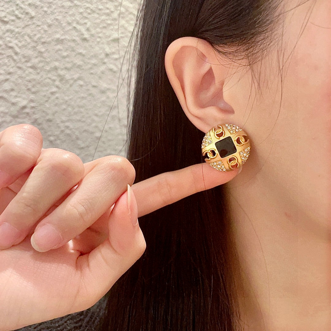 Double-C Emblem Crystal-Accent Stud Earrings – Design 016 front product view