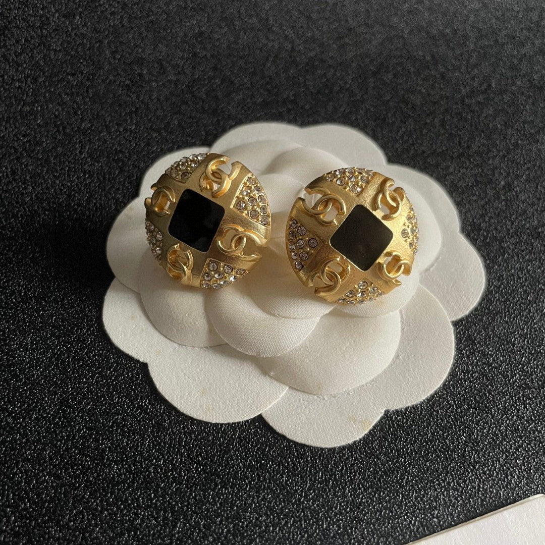 Double-C Emblem Crystal-Accent Stud Earrings – Design 016 front product view