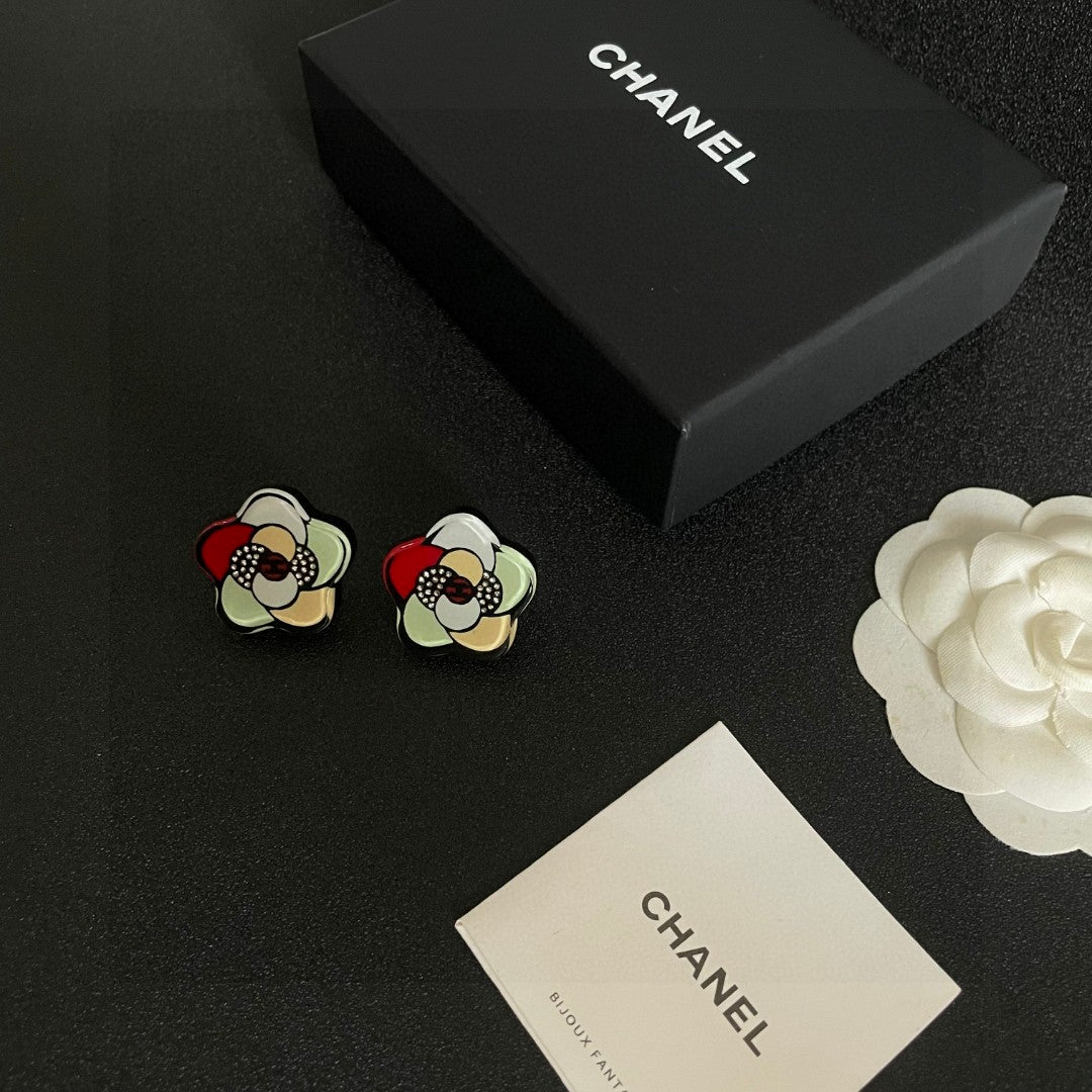 Camellia Stud Earrings in Polished Metal-Tone – Camellia Detail – Design 011 close-up detail