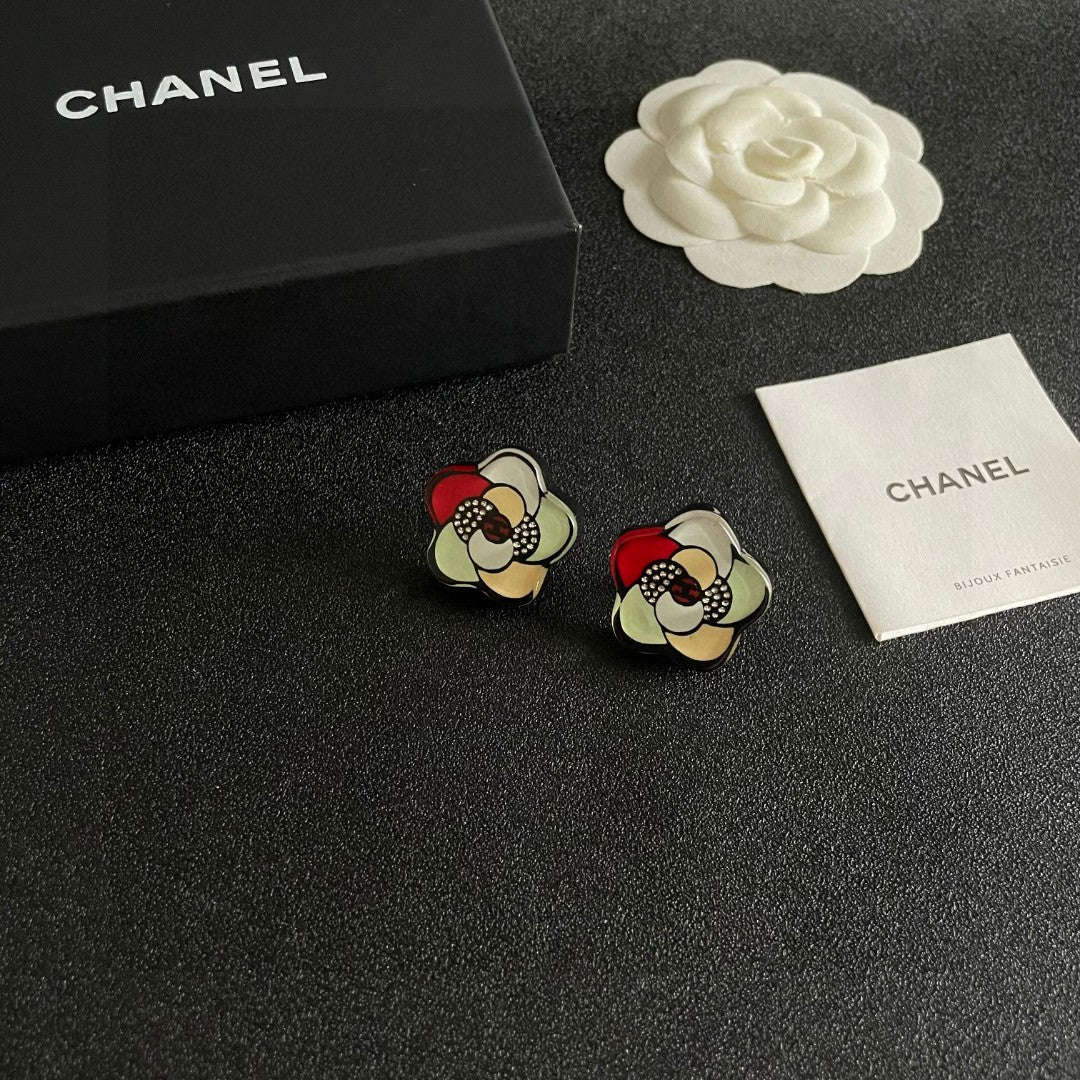 Camellia Stud Earrings in Polished Metal-Tone – Camellia Detail – Design 011 styled product view