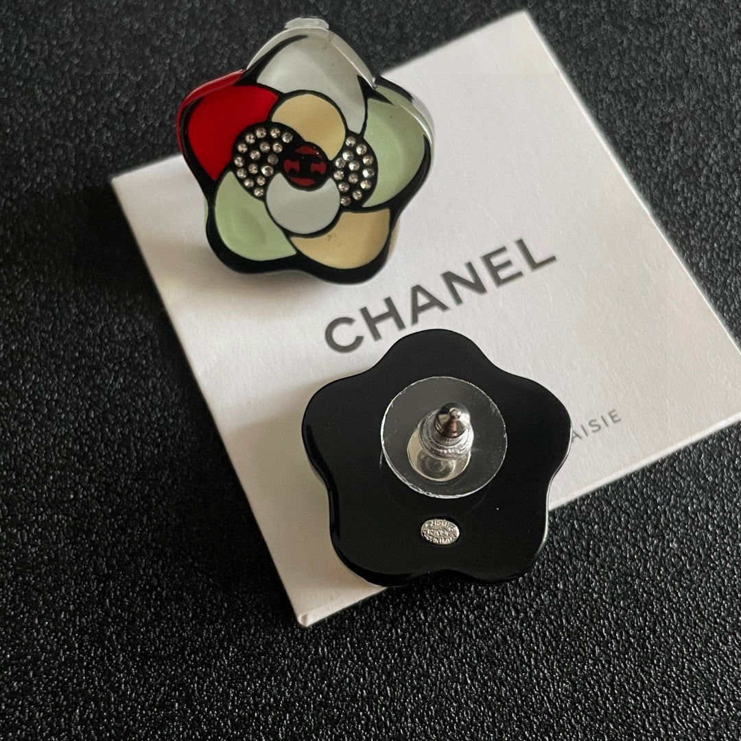 Camellia Stud Earrings in Polished Metal-Tone – Camellia Detail – Design 011 main product view