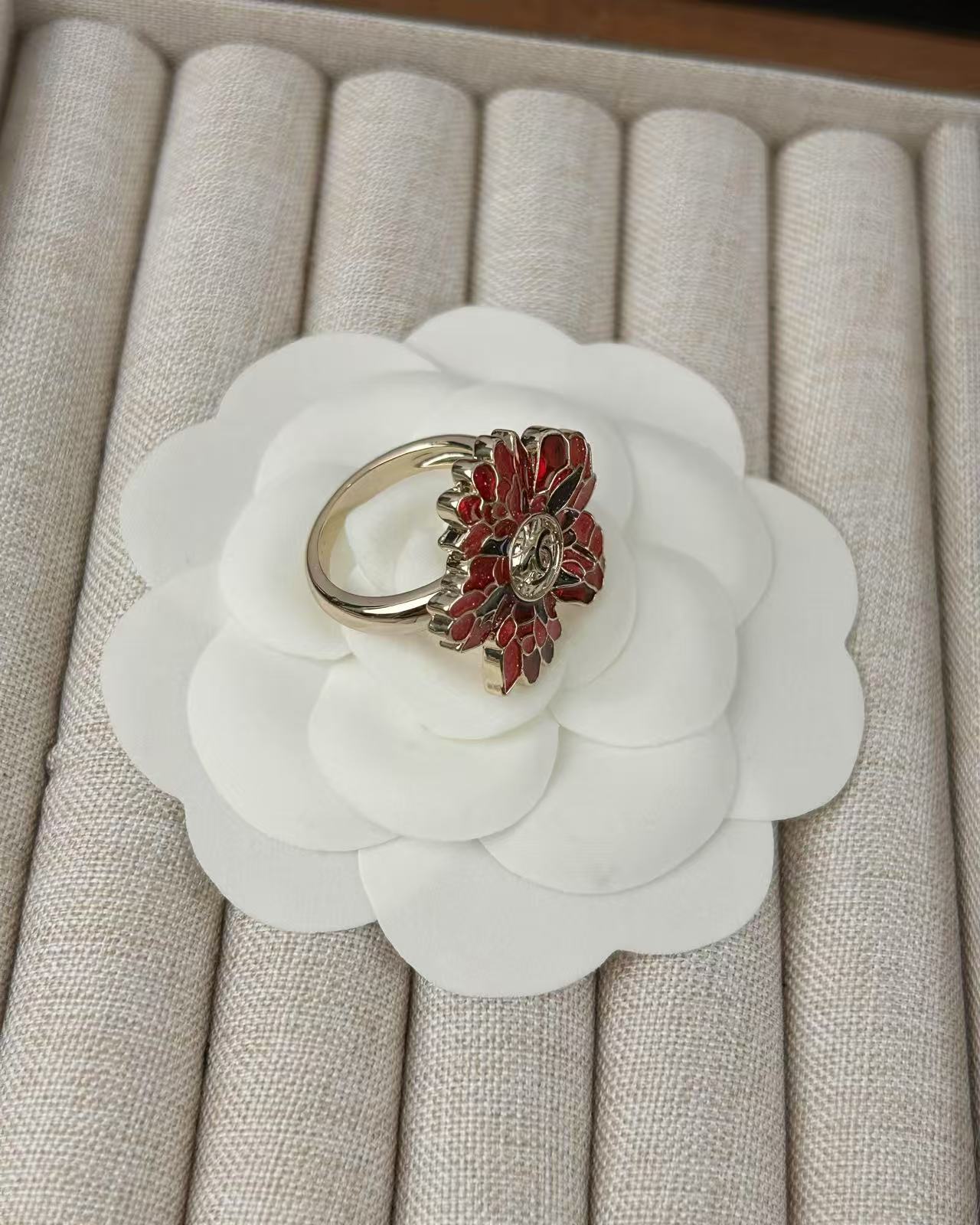 Floral Statement Ring in Polished Metal-Tone front product view