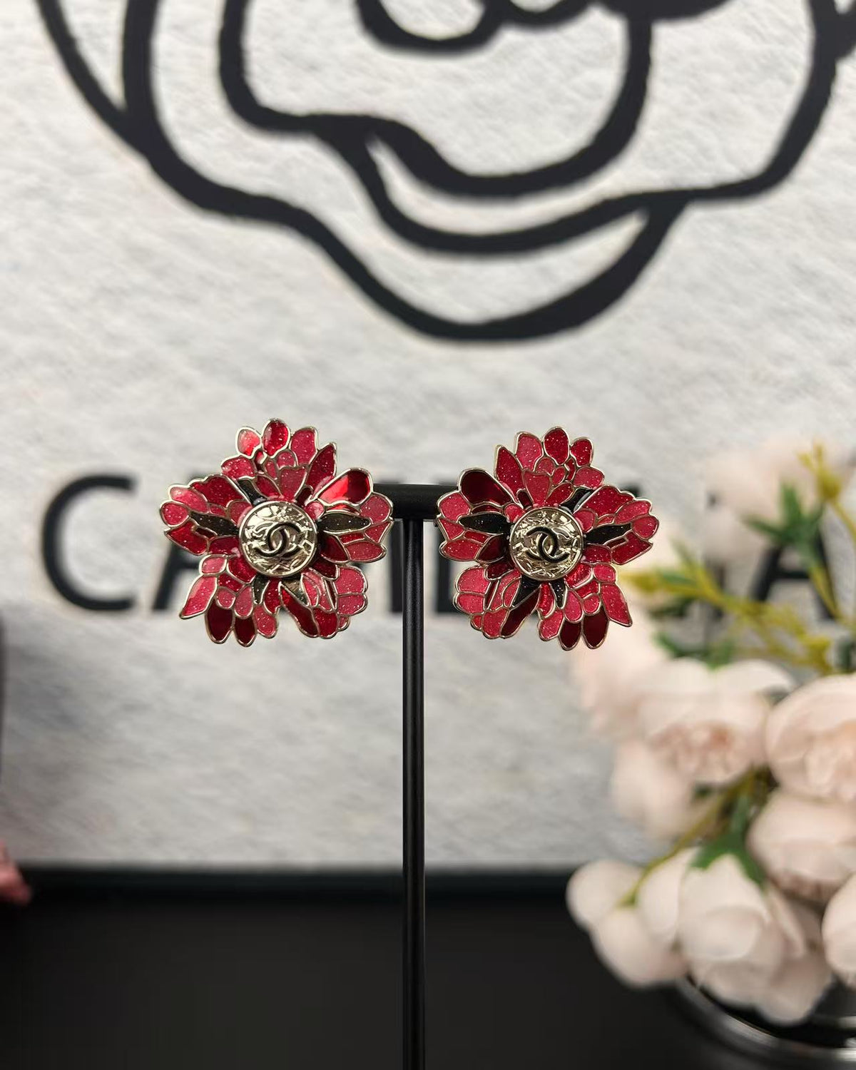 Floral Statement Earrings in Polished Metal-Tone side detail