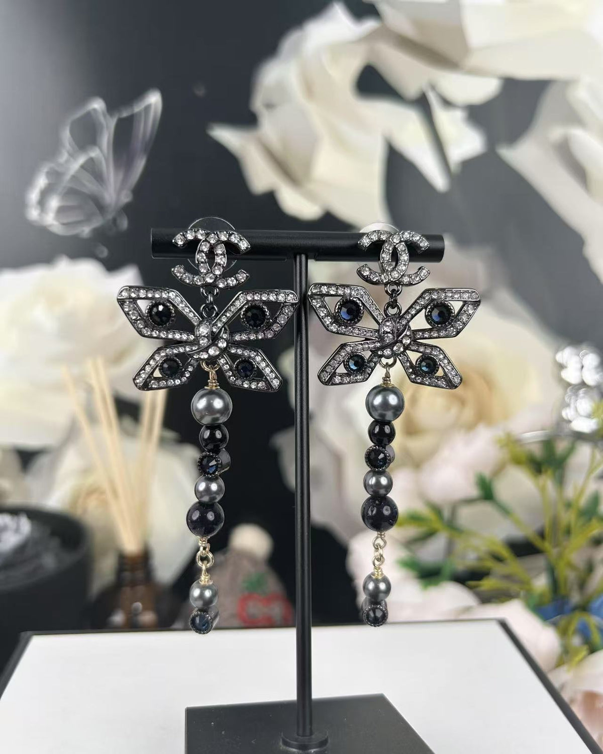 Butterfly Statement Earrings in Polished Metal-Tone front product view