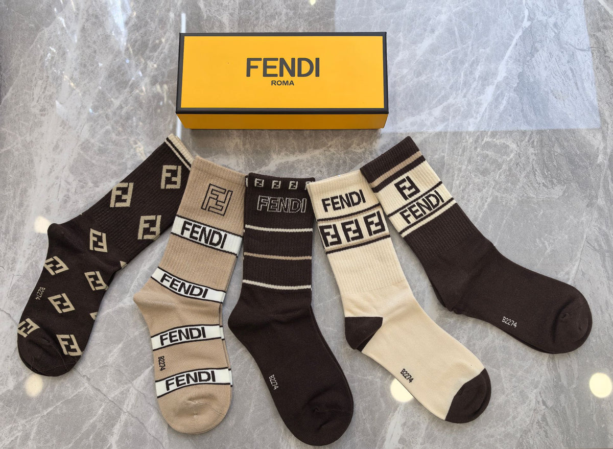 Fendi Cotton Crew Socks - 5-Pair Pack