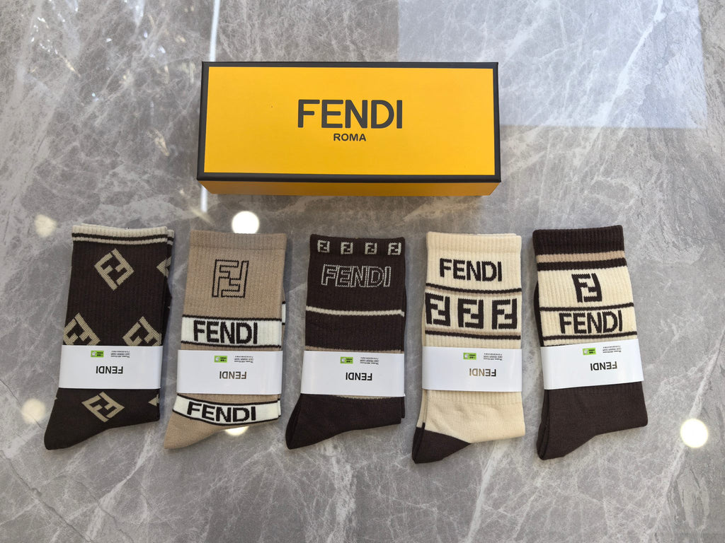 Fendi Cotton Crew Socks - 5-Pair Pack