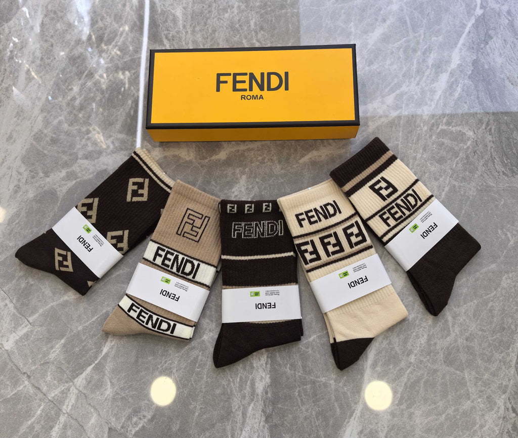 Fendi Cotton Crew Socks - 5-Pair Pack