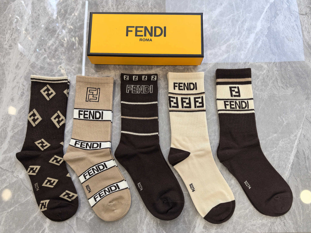 Fendi Cotton Crew Socks - 5-Pair Pack