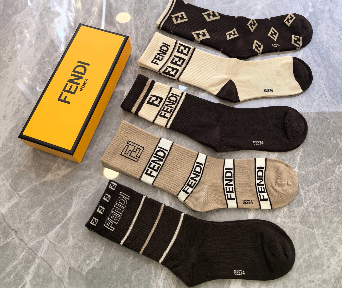Fendi Cotton Crew Socks - 5-Pair Pack