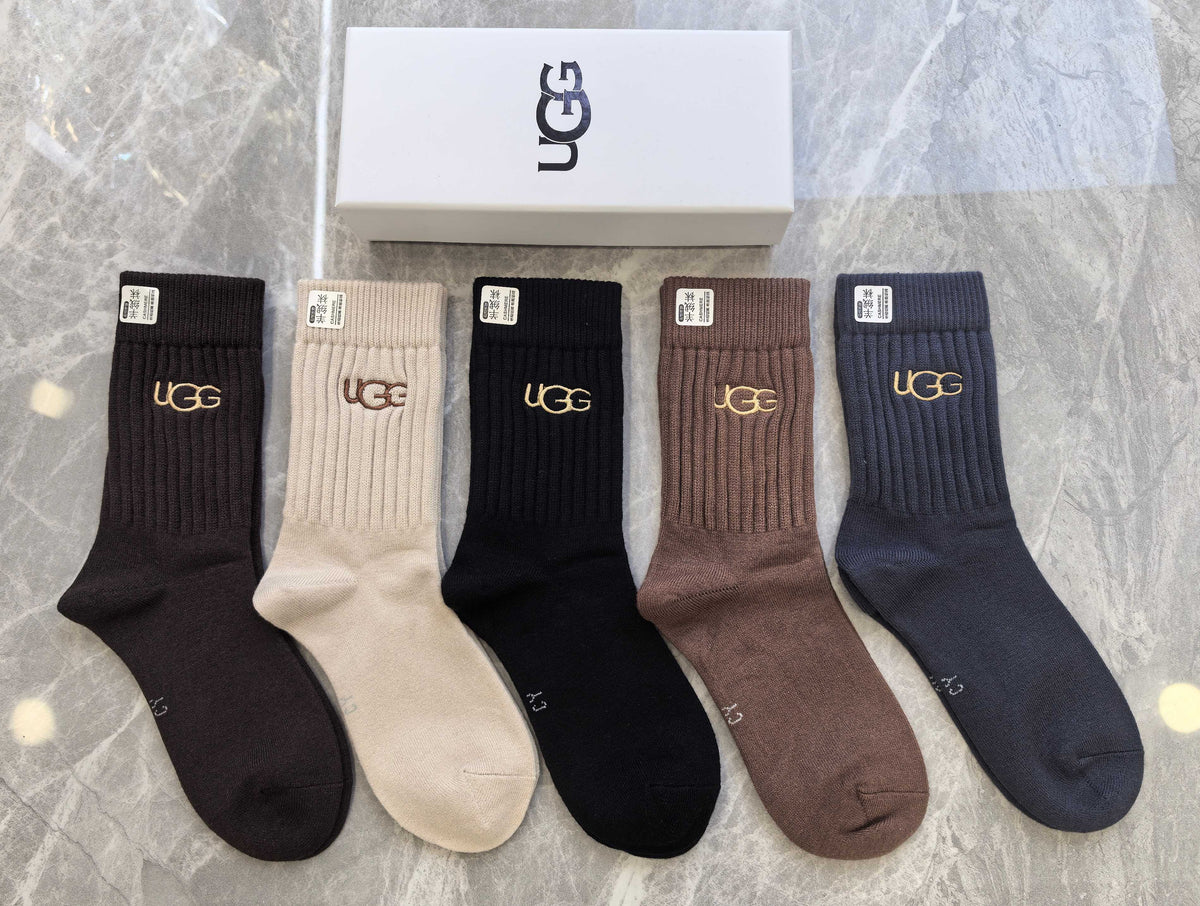 UGG Contrast Wordmarks Crew Socks - 5-Pair Set