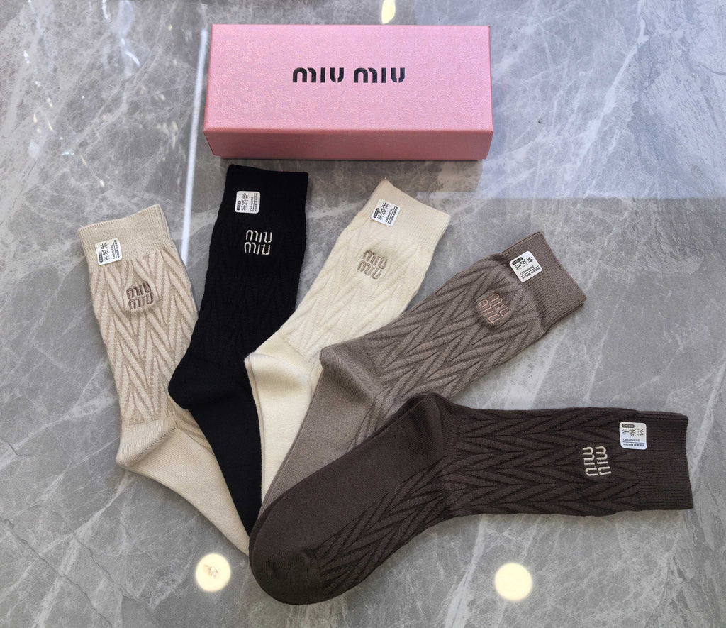 Miu Miu Restrained Wordmarks Crew Socks - 5-Pair Set