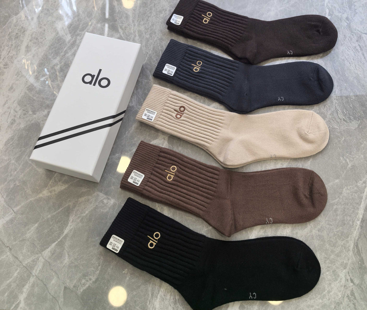 Alo Clean Logo Details Crew Socks - 5-Pair Set