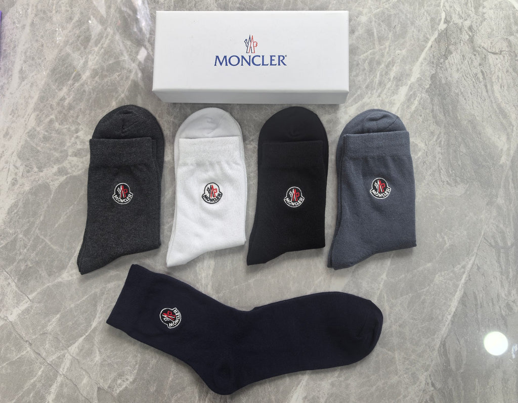 Moncler Small Round Emblems Crew Socks - 5-Pair Set
