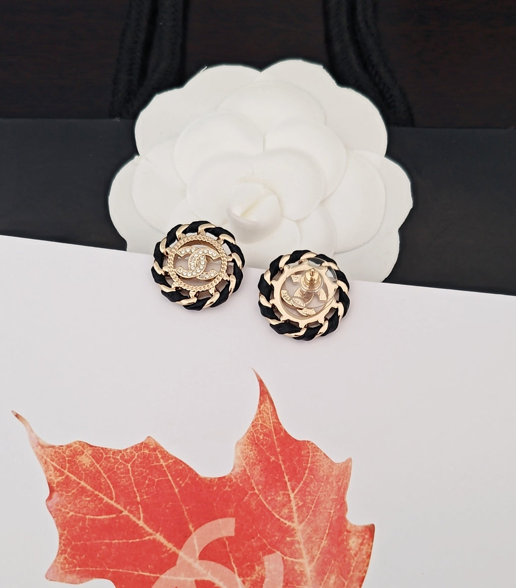 black brass hollow Stud Earrings for women - alternate angle view 4