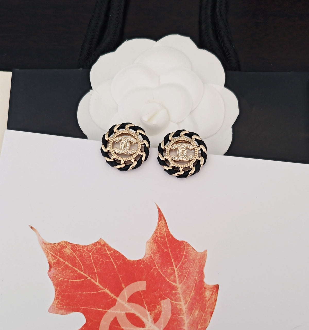 black brass hollow Stud Earrings for women - alternate angle view 6
