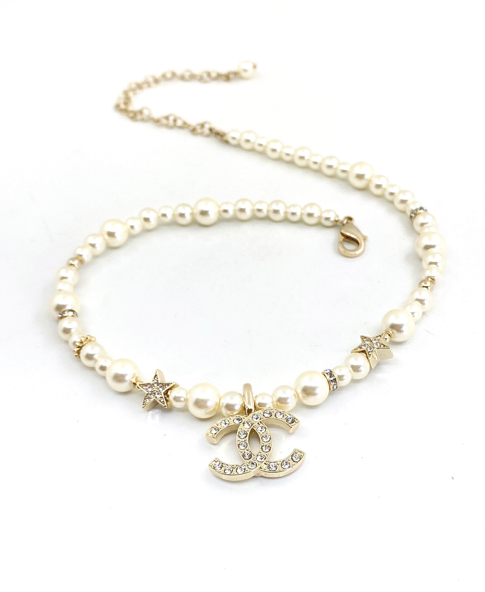 Double-C Emblem Pendant Necklace in Polished Metal-Tone – Design 020 main product view