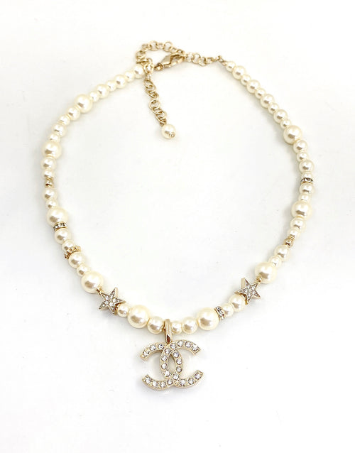 Double-C Emblem Pendant Necklace in Polished Metal-Tone – Design 020 main product view