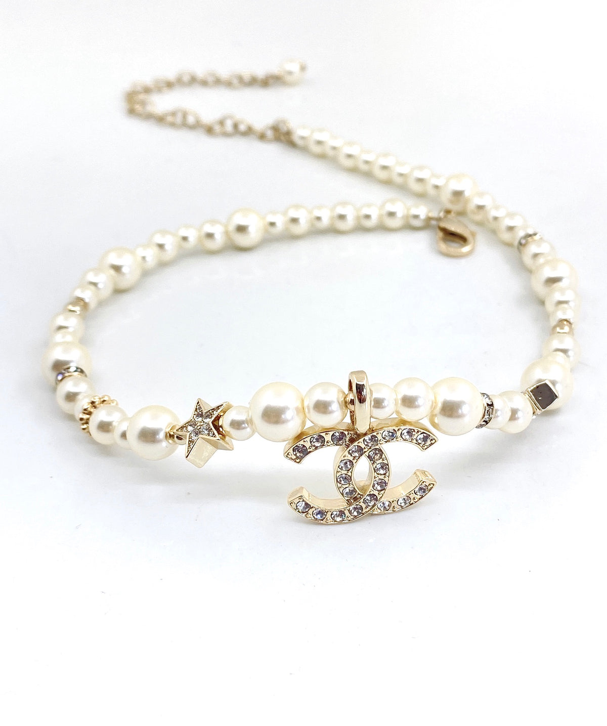 Double-C Emblem Pendant Necklace in Polished Metal-Tone – Design 020 styled product view