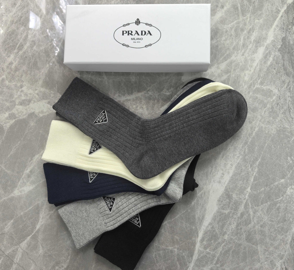 Prada Triangular Emblem Details Crew Socks - 5-Pair Set
