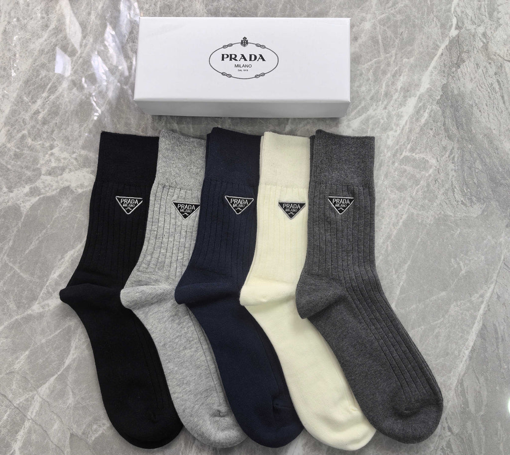 Prada Triangular Emblem Details Crew Socks - 5-Pair Set