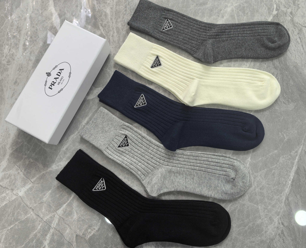 Prada Triangular Emblem Details Crew Socks - 5-Pair Set