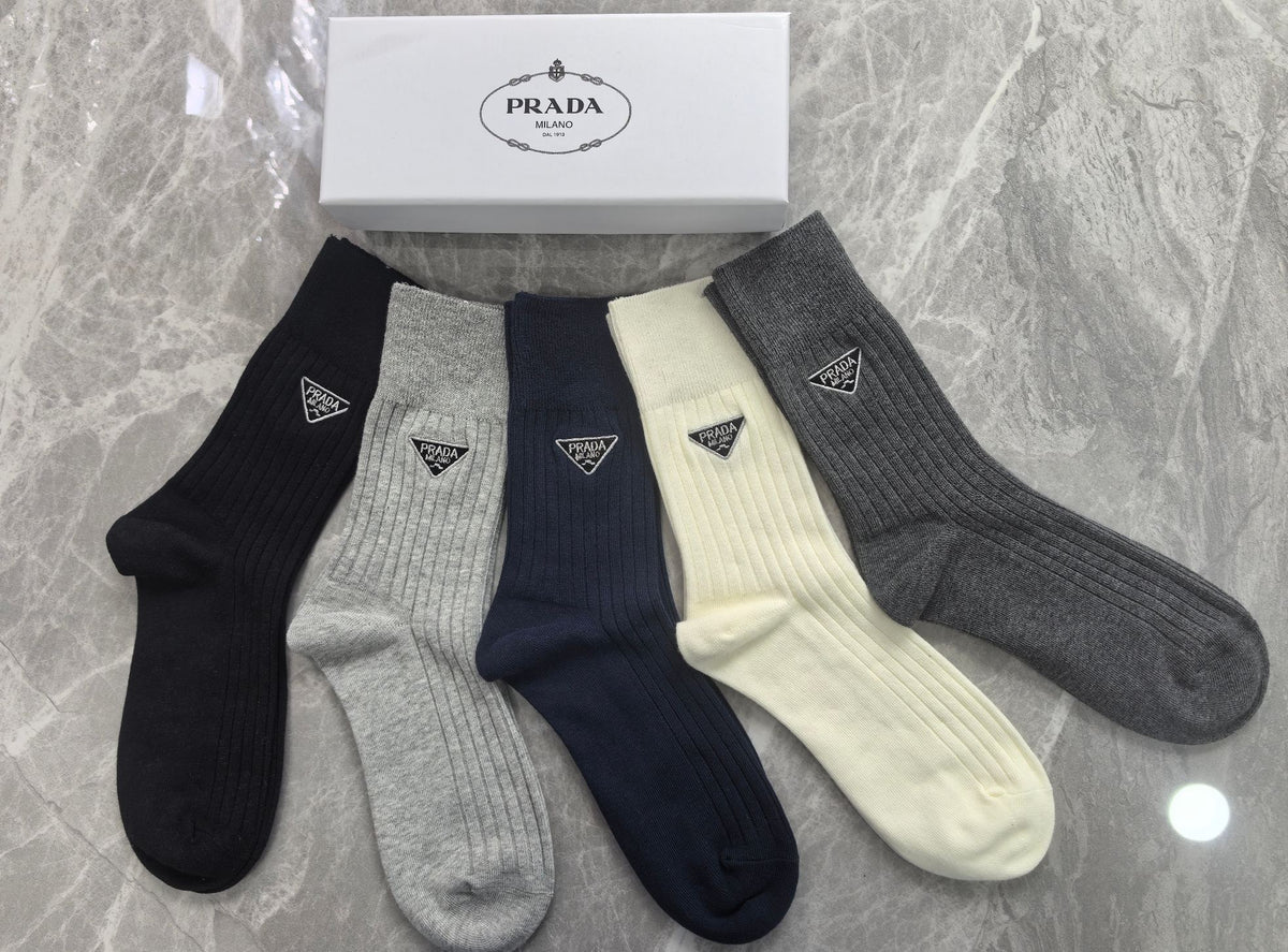 Prada Triangular Emblem Details Crew Socks - 5-Pair Set