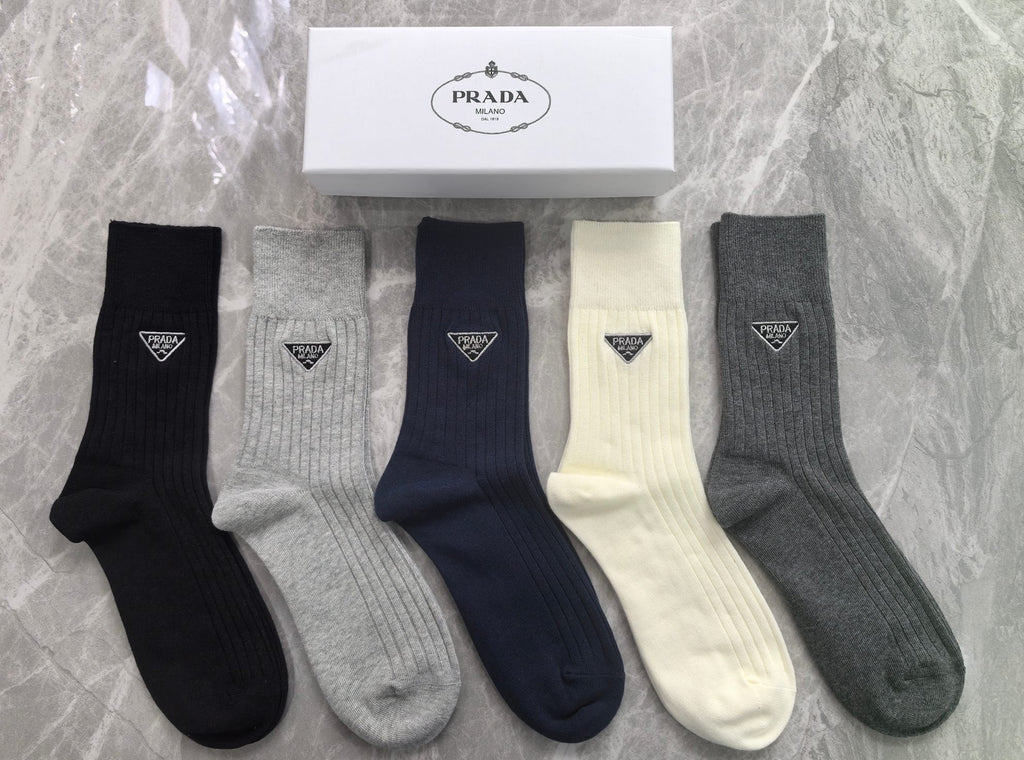 Prada Triangular Emblem Details Crew Socks - 5-Pair Set