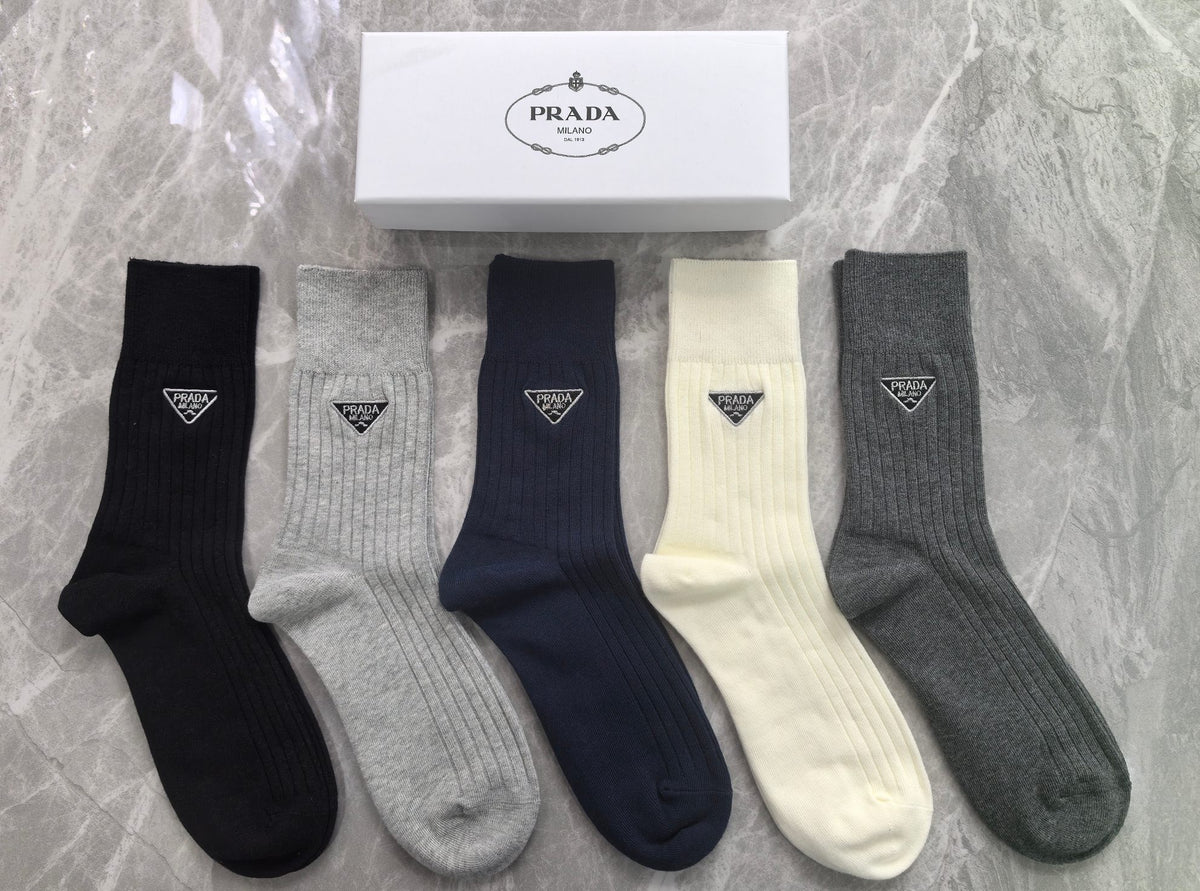 Prada Triangular Emblem Details Crew Socks - 5-Pair Set